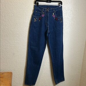 Carole Little High Rise Blue Jeans with Floral Beading